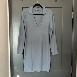 Zara Blue Sheath Polo Collar Mini Dress
